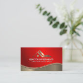 Real Anwesen Agent | Gold Ruby Red Metallic Wave Visitenkarte (Stehend Vorderseite)