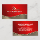 Real Anwesen Agent | Gold Ruby Red Metallic Wave Visitenkarte (Vorne/Hinten)