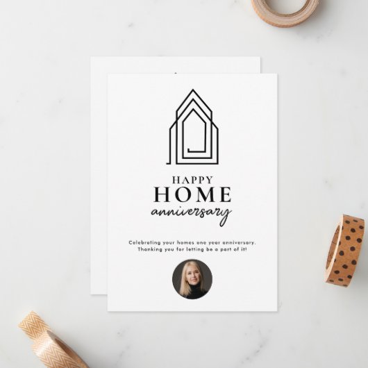 Real Anwesen Agent Happy Zuhause Anniversary Moder Mitteilungskarte (Vorderseite/Rückseite Beispiel)