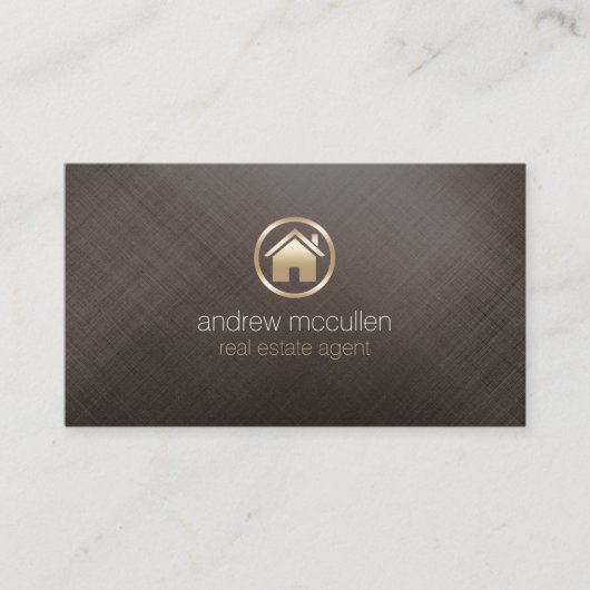 Real Anwesen Agent House Icon gebürstetes Gold Visitenkarte (Vorderseite)