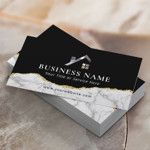 Real Anwesen Agent House Logo Modern Gold Marmor Visitenkarte