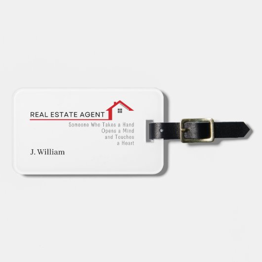 Real Anwesen Agent Jemand, der eine Hand nimmt Gepäckanhänger (Vorderseite horizontal)