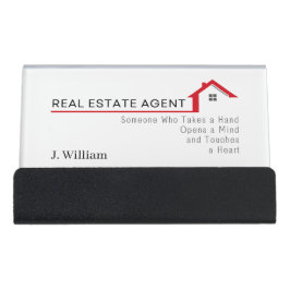 Real Anwesen Agent Jemand, der eine Hand nimmt Schreibtisch-Visitenkartenhalter