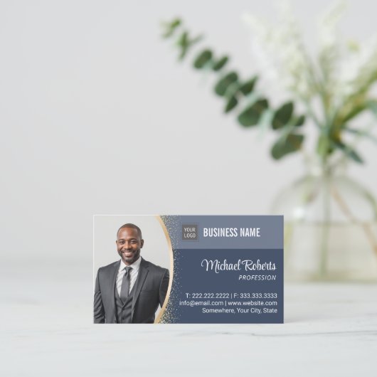 Real Anwesen Agent Klasse Navy Blue Custom Foto Visitenkarte (Stehend Vorderseite)