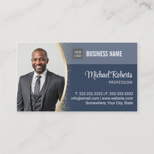 Real Anwesen Agent Klasse Navy Blue Custom Foto Visitenkarte (Vorderseite)