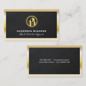 Real Anwesen Agent | Leder | Gold-Metallrahmen Visitenkarte (Vorne/Hinten)