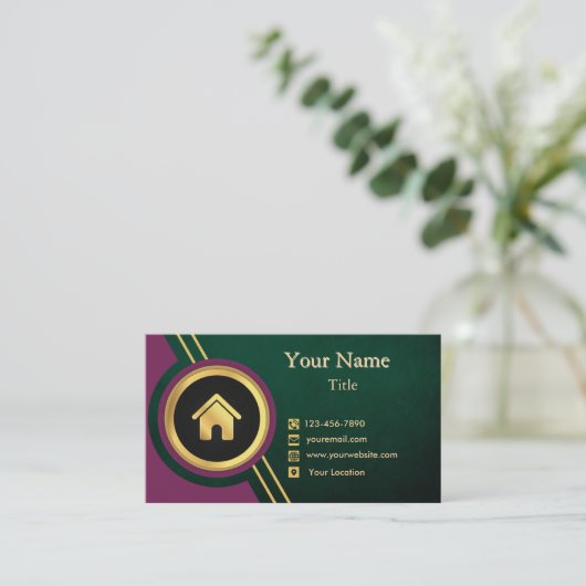 Real Anwesen Agent Lila Gold Schwarz mit Haus Visitenkarte (Stehend Vorderseite)