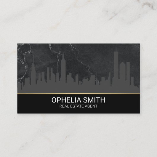 Real Anwesen Agent | Marmor | Cityscape Skyline Visitenkarte (Vorderseite)