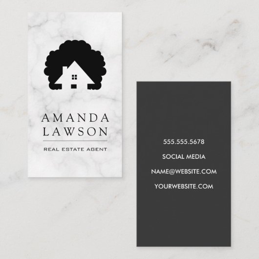 Real Anwesen Agent | Marmor | Zuhause und Baumsymb Terminkarte (Vorne/Hinten)