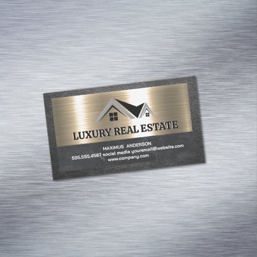 Real Anwesen Agent | Metallgoldleder Magnetische Visitenkarte (Beispiel)
