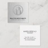 Real Anwesen Agent | Metallic | Corporate Gebäude Quadratische Visitenkarte (Vorne/Hinten)