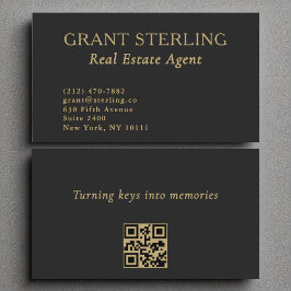 Real Anwesen Agent Minimalistisch Black Gold QR Co Visitenkarte