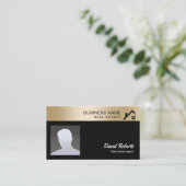 Real Anwesen Agent mit Foto Gold Border Visitenkarte (Stehend Vorderseite)