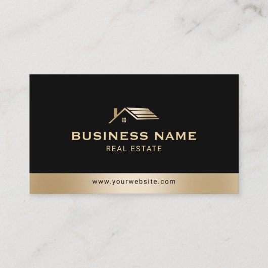 Real Anwesen Agent Modern Gold House Logo Foto Visitenkarte (Vorderseite)