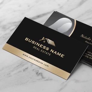 Real Anwesen Agent Modern Gold House Logo Foto Visitenkarte