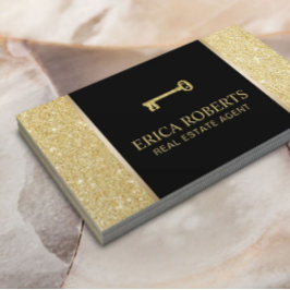 Real Anwesen Agent Moderner Gold Glitzer Realtor Visitenkarte