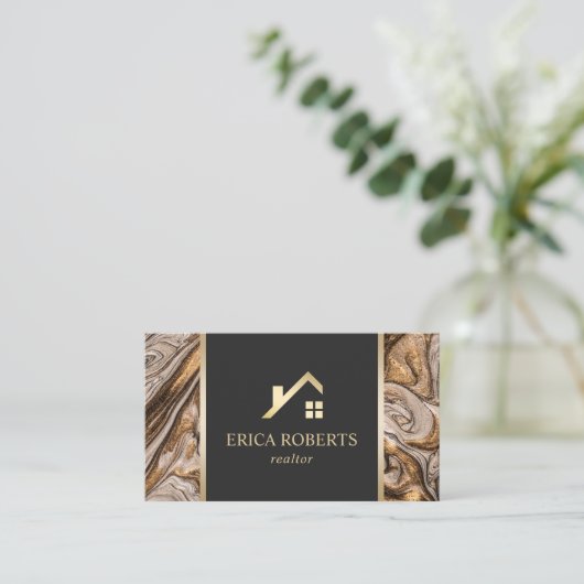 Real Anwesen Agent Moderner Kupfer- und Goldmarmor Visitenkarte (Stehend Vorderseite)