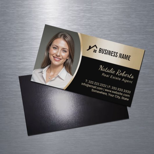 Real Anwesen Agent Modernes Black Gold Realtor Fot Magnetische Visitenkarte