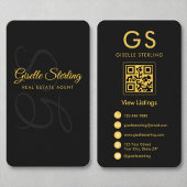 Real Anwesen Agent Monogram Black Gold QR Code Visitenkarte