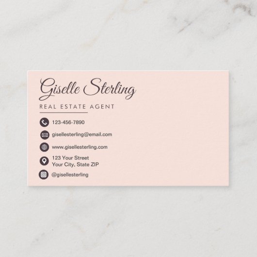 Real Anwesen Agent Navy Blue Blush Pink Foto Visitenkarte (Rückseite)