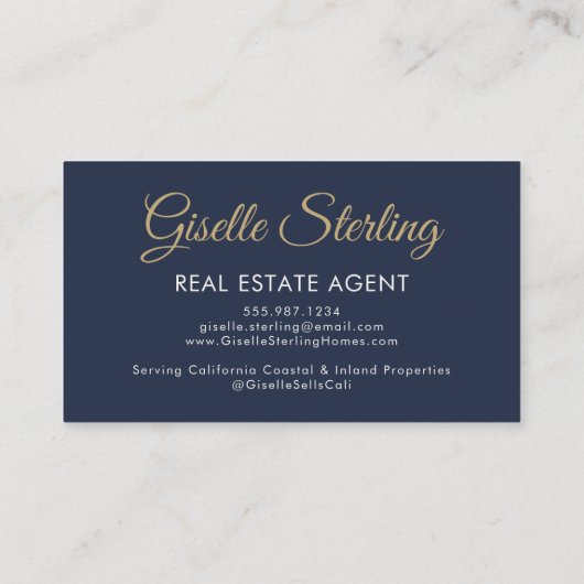 Real Anwesen Agent Navy Blue Gold Foto QR Code Visitenkarte (Rückseite)