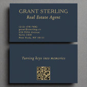 Real Anwesen Agent Navy Blue Gold QR Code Visitenkarte