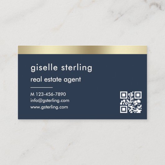 Real Anwesen Agent Navy Blue QR Code Gold Monogram Visitenkarte (Rückseite)