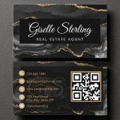 Real Anwesen Agent QR Code Black Gold Agate Luxus Visitenkarte