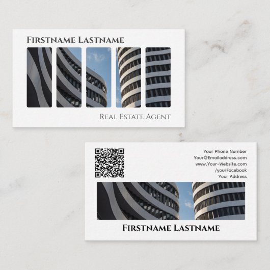Real Anwesen Agent QR-Code moderne Office-Gebäude Visitenkarte (Vorne/Hinten)
