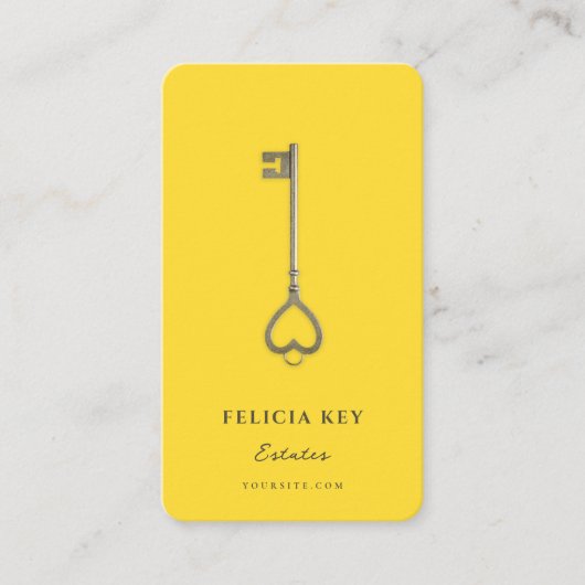 Real Anwesen Agent Realtor Foto Gelber Schlüssel Visitenkarte (Vorderseite)
