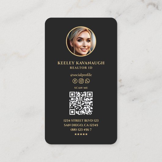 Real Anwesen Agent Realtor Foto Modernes Schwarz Visitenkarte (Rückseite)