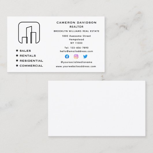 Real Anwesen Agent Realtor New Zuhause Social Medi Visitenkarte (Vorne/Hinten)