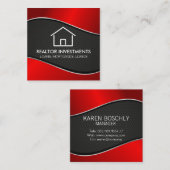 Real Anwesen Agent | Red Metallic | Perforated Mes Quadratische Visitenkarte (Vorne/Hinten)