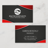 Real Anwesen Agent | Red Metallic | Perforated Mes Visitenkarte (Vorne/Hinten)