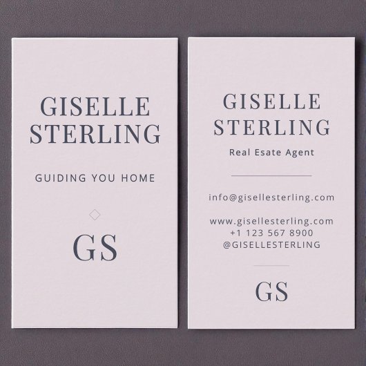 Real Anwesen Agent Rose Quarz Lila Monogramm Visitenkarte