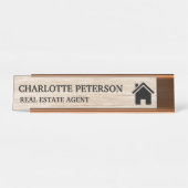 Real Anwesen Agent Rustikales Holz Hintergrund Schreibtischnamensplakette (Vorderseite )