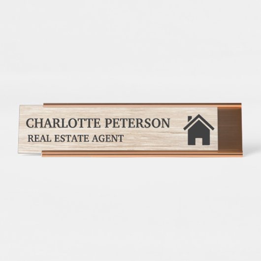Real Anwesen Agent Rustikales Holz Hintergrund Schreibtischnamensplakette (Vorderseite )