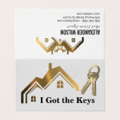 Real Anwesen Agent | Schlüssel | Gold Zuhause Visitenkarten (Außenseite Aufgefaltet)