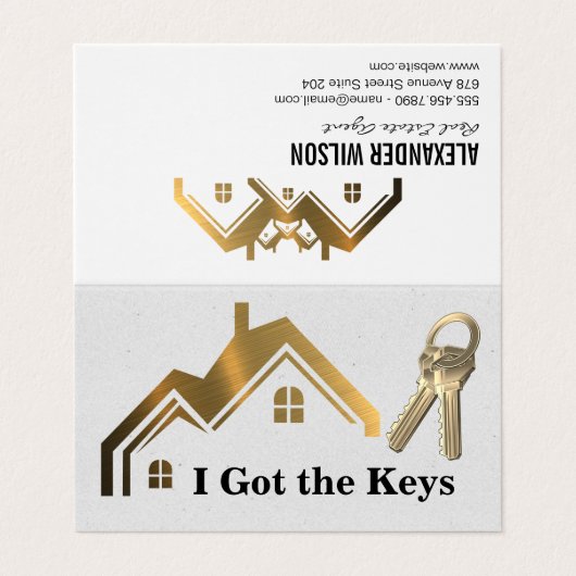 Real Anwesen Agent | Schlüssel | Gold Zuhause Visitenkarten (Außenseite Aufgefaltet)