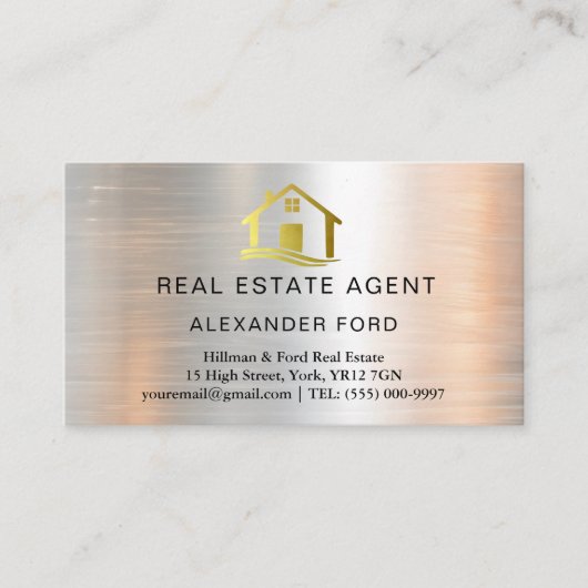 Real Anwesen Agent silber Metallic Gold Marmor Visitenkarte (Vorderseite)