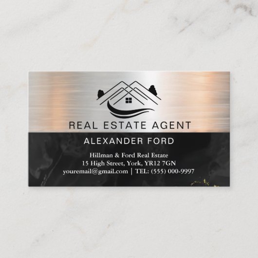 Real Anwesen Agent silber Metallic Gold Marmor Visitenkarte (Vorderseite)