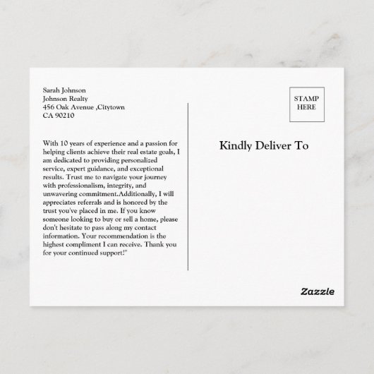 Real Anwesen Agent Vielen Dank an den Kunden Postkarte (Rückseite)