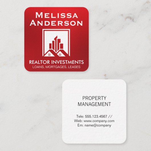 Real Anwesen Agent | Zuhause Seller | Rote Streife Quadratische Visitenkarte (Vorne/Hinten)
