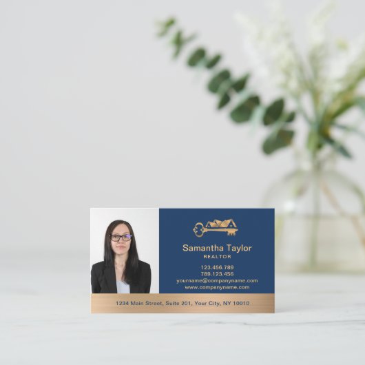 Real Anwesen Beruflich Foto und Logo hinzufügen Bu Visitenkarte (Stehend Vorderseite)