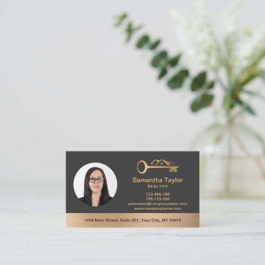Real Anwesen Beruflich Foto und Logo hinzufügen Visitenkarte (Stehend Vorderseite)