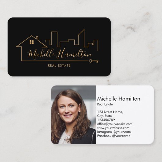 Real Anwesen berufliches Haus Immobilien Gold Foto Visitenkarte (Vorne/Hinten)