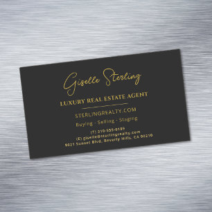 Real Anwesen Black Gold Script Luxus Beruflich Magnetische Visitenkarte