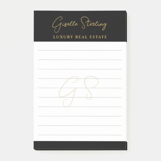 Real Anwesen Black Gold Script Luxus Beruflich Post-it Klebezettel (Vorderseite)
