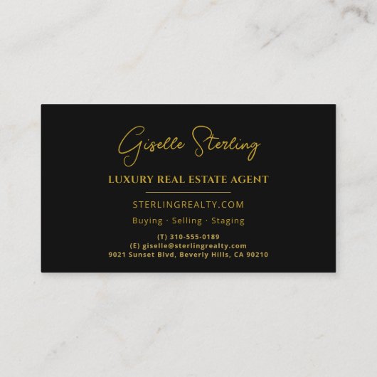 Real Anwesen Black Gold Script Luxus Beruflich Visitenkarte (Rückseite)