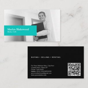 Real Anwesen Black & White Foto Türkis QR Code Visitenkarte